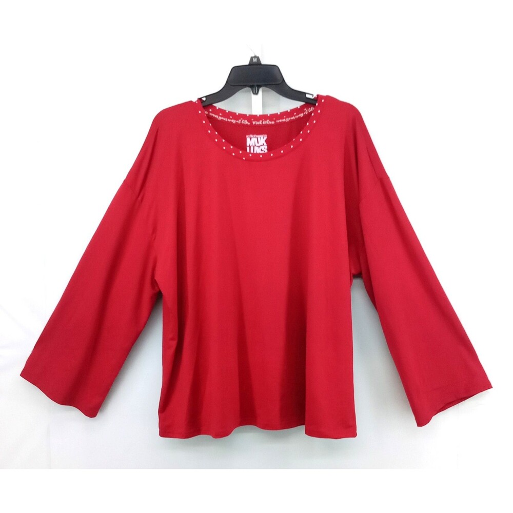 Muks Luks Shirt Women Plus Size 1X Red Long Sleeve Round Neck Holiday Style Top